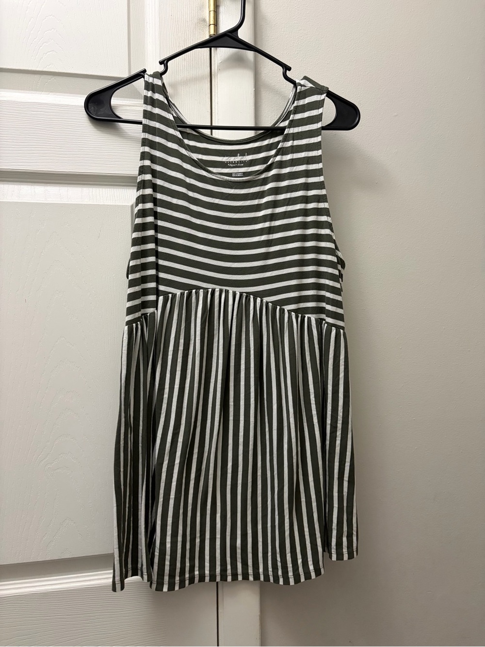 Sleeveless Olive & White Striped Tank Top